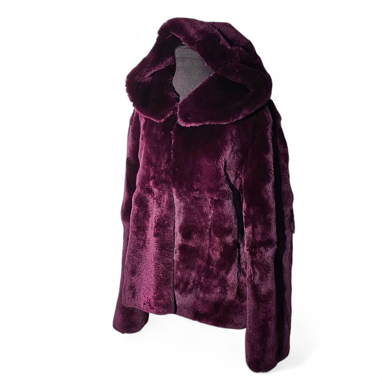 Burgundy hooded jacket in rex loins.