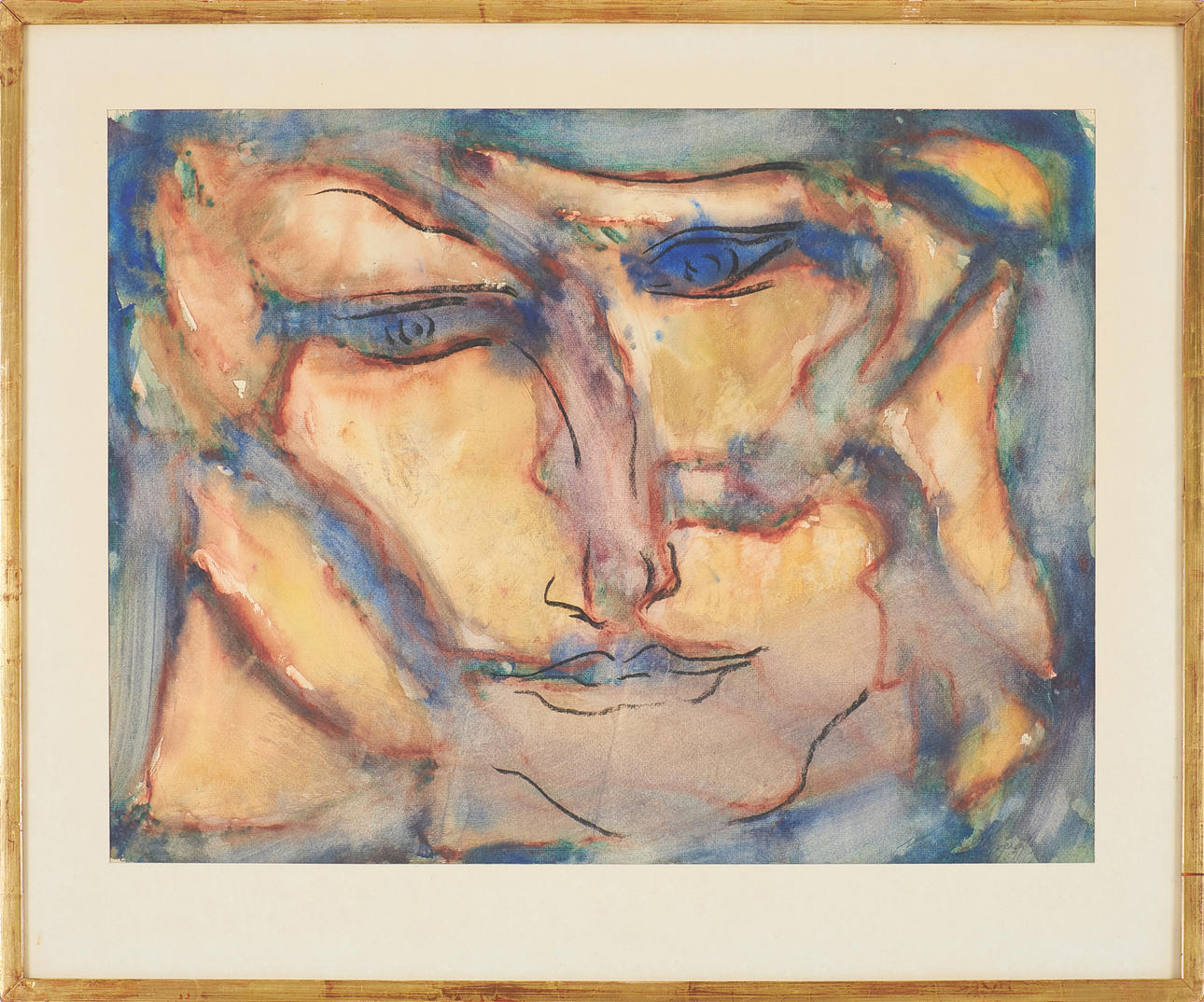 MAURICE MOBERG. Gesicht, Mischtechnikpapier, signiert.