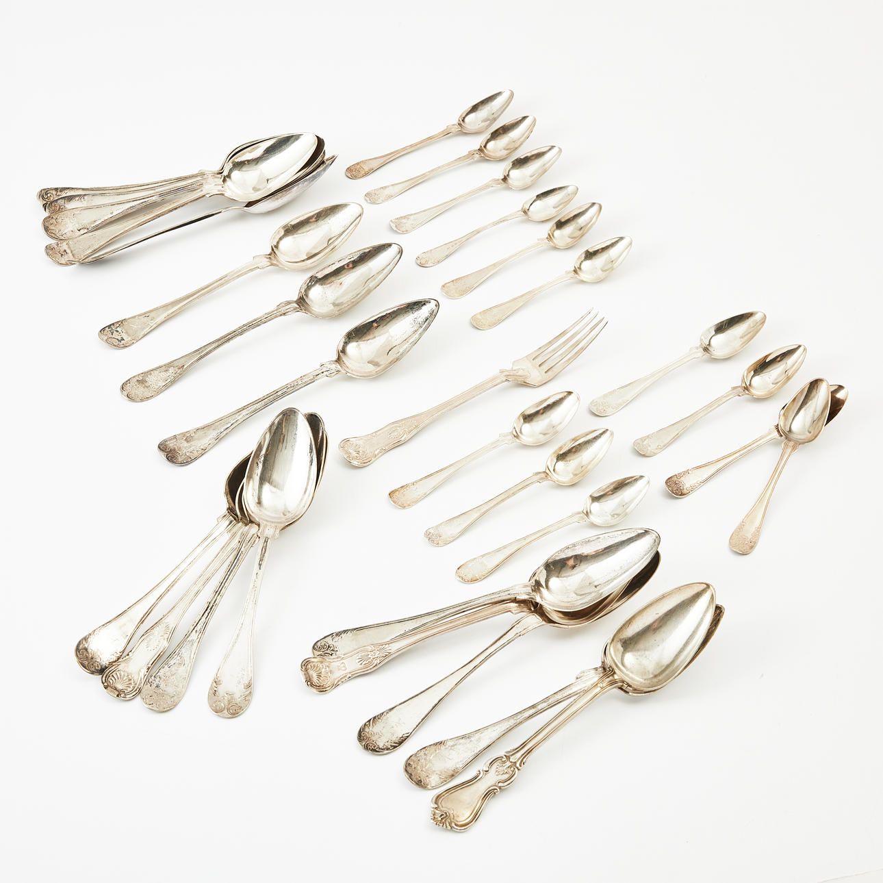 CUTLERY, 32 dlr, silver, various models, 19th century.