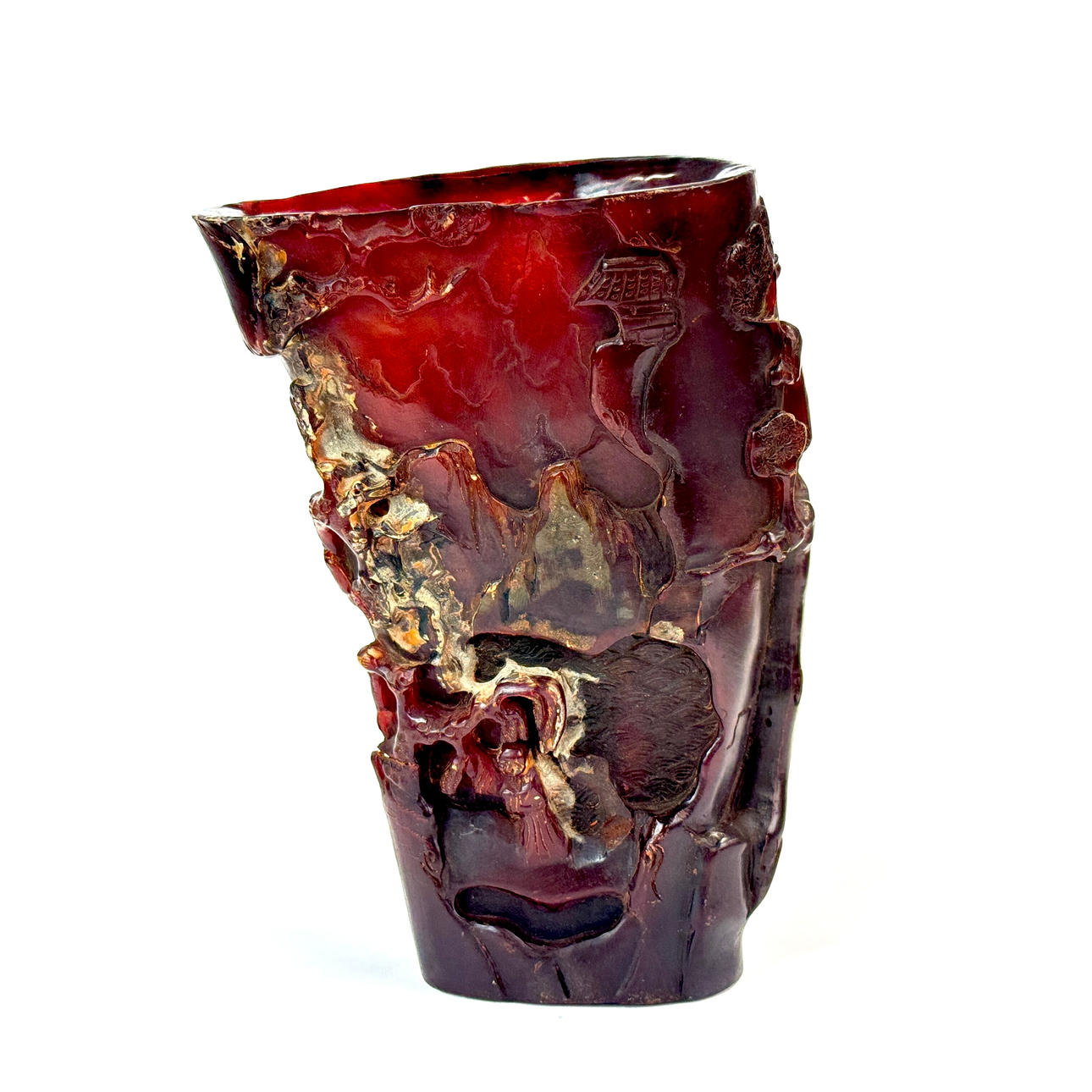 CARVED CATTLE HORN CUP.