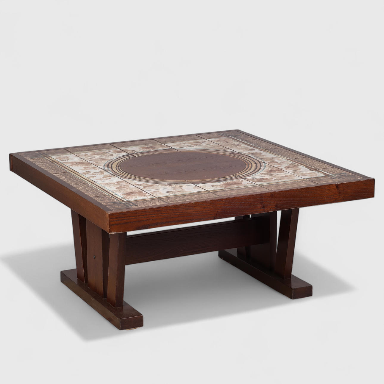 Coffee table, stained oak, top with tiles, Danish cabinetmaker, signed, Denmark, second half of the 20th century.