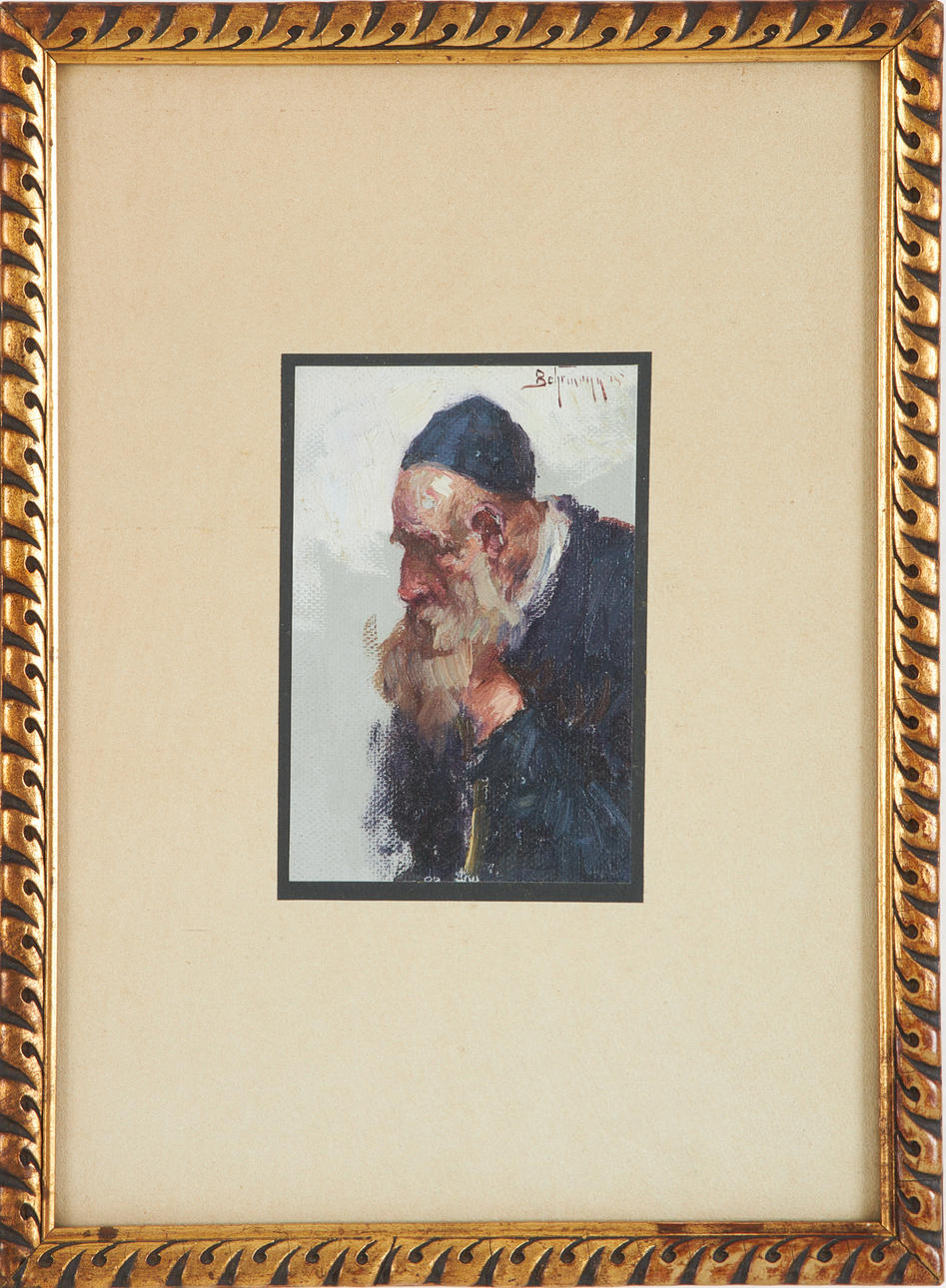 ADOLF BEHRMANN. Man leaning on cane, signed and dated -15, oil on canvas set on panel.