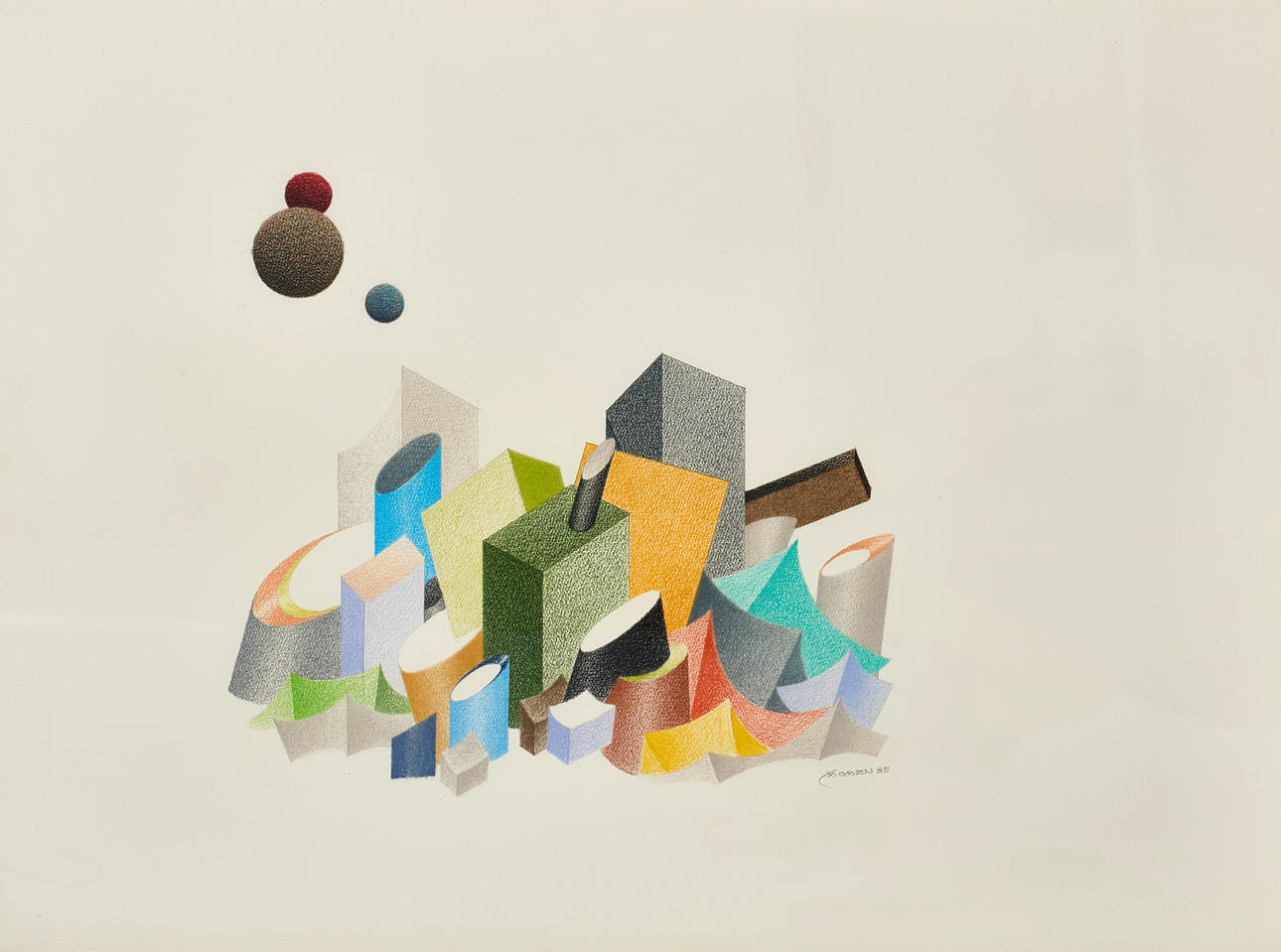 KARL MOMEN (FÖDD 1935). Composition, signed, dated -85, pastel.