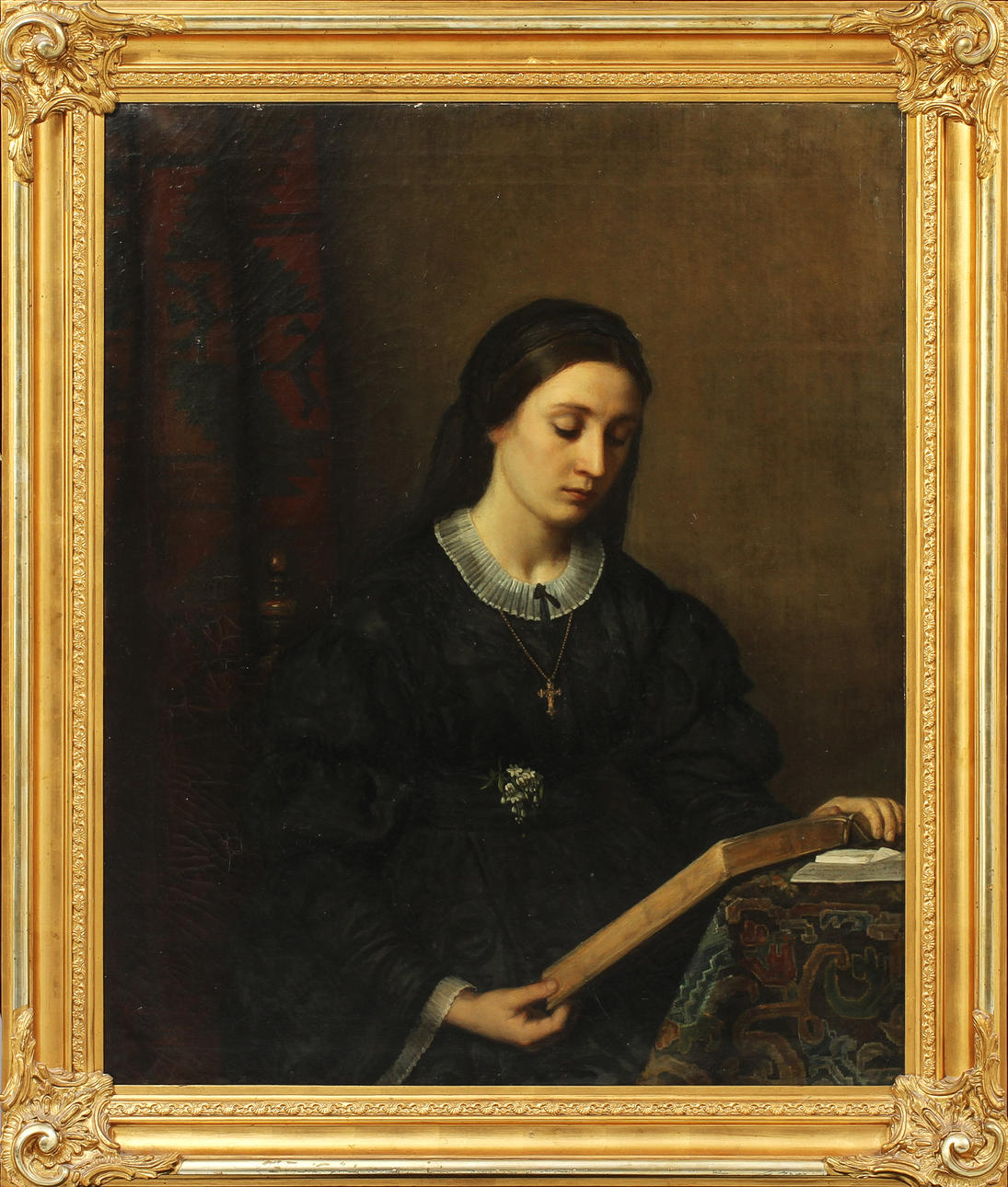 CHRISTIANE SCHREIBER. Läsande kvinna. Olja på duk, signerad och daterad Norvège 1869.