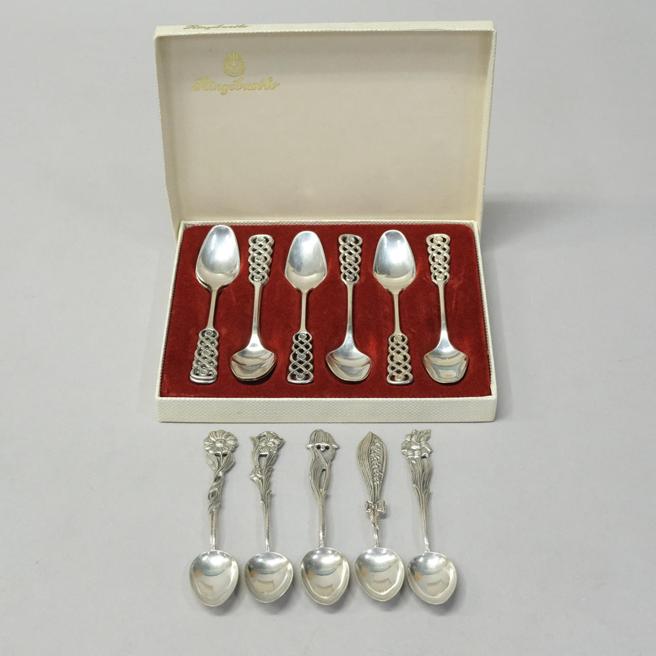 SILVER SPOONS, 5 + 8 PIECES.