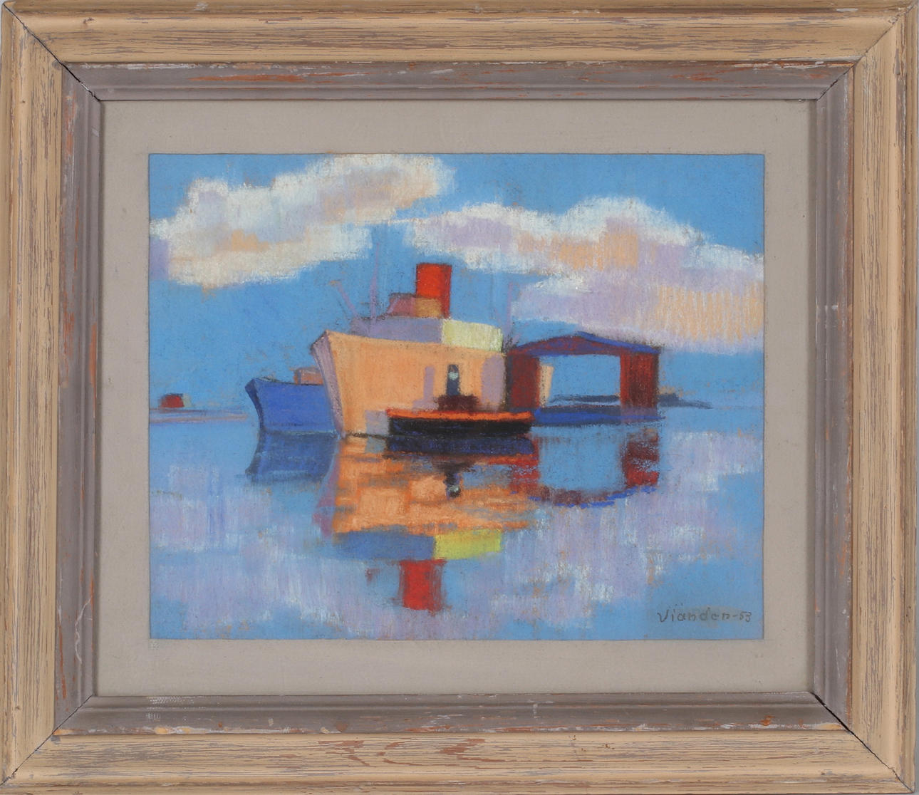 EJNAR VIANDEN. Ship motif, pastel, signed and dated -53.