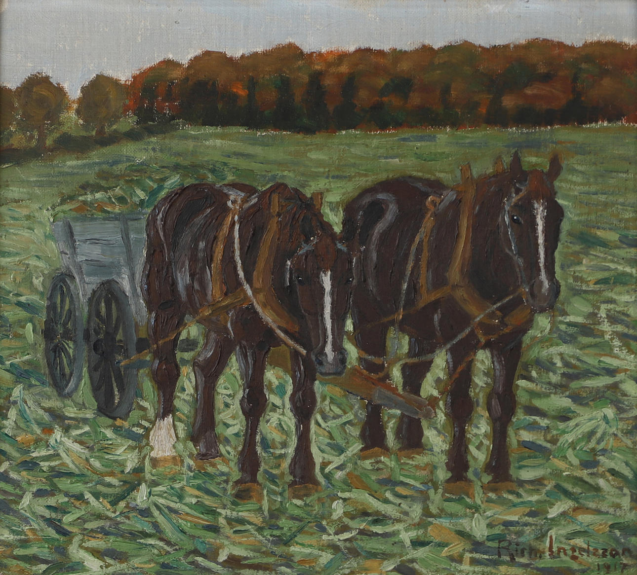 OIDENTIFIERAD KONSTNÄR. Workhorses, oil on panel, signed Rich. Ingelzón.