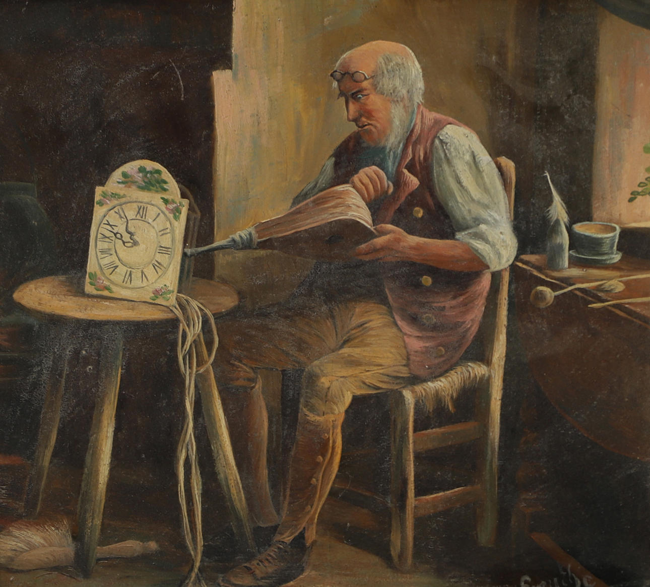 OIDENTIFIERAD KONSTNÄR. Watchmaker, oil on panel, indistinctly signed.