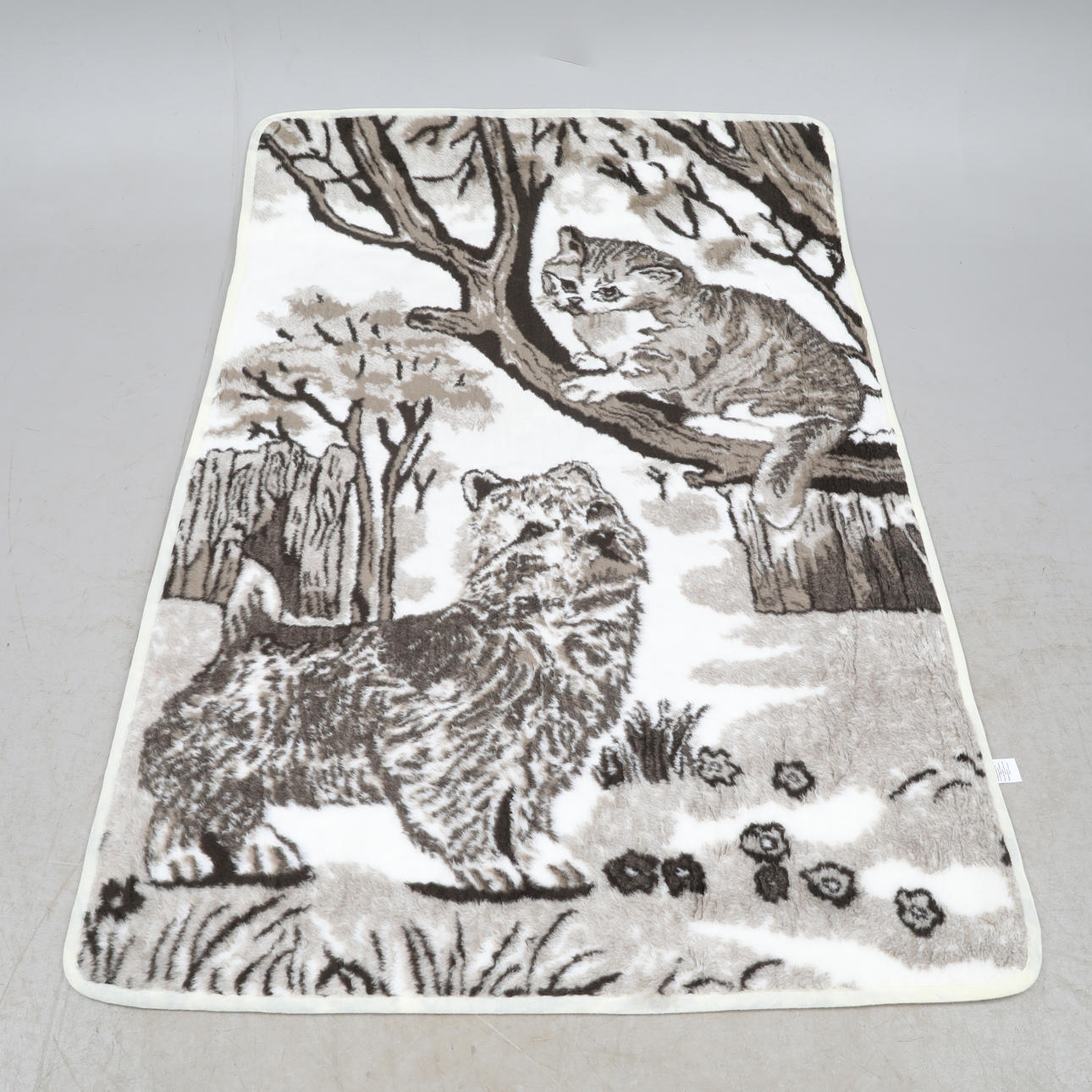 WOOL PLAID, with cat motif, Decke, Germany.