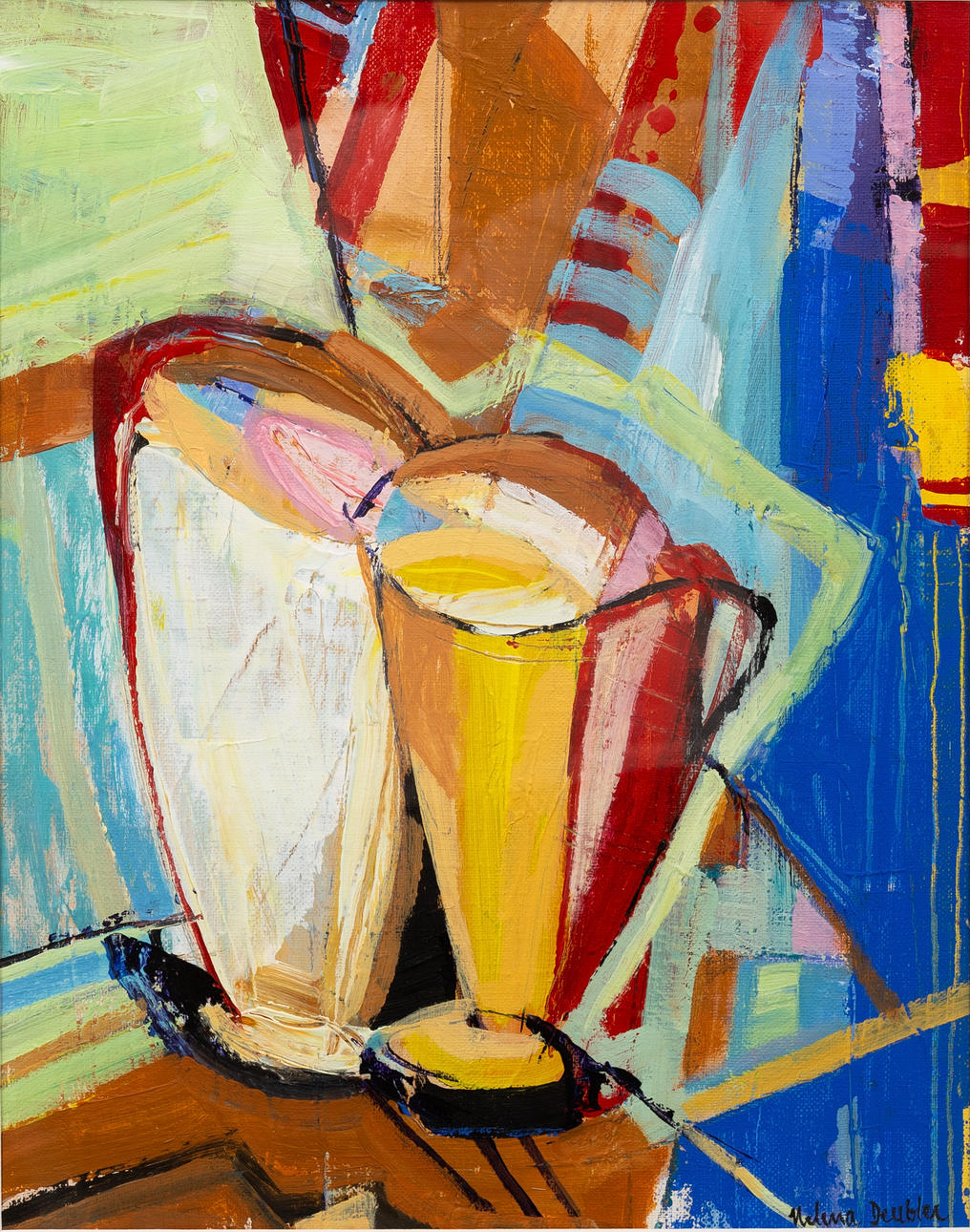 HELENA DEUBLER. “Two mugs” oil on canvas on panel, signed, dated verso -98.