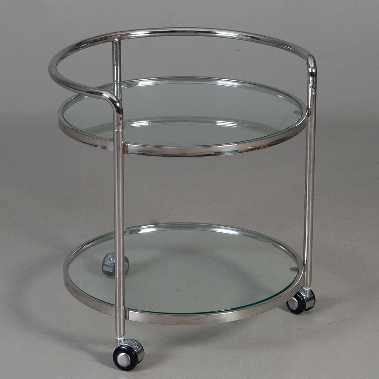 SERVING TROLLEY, chrome and glass.