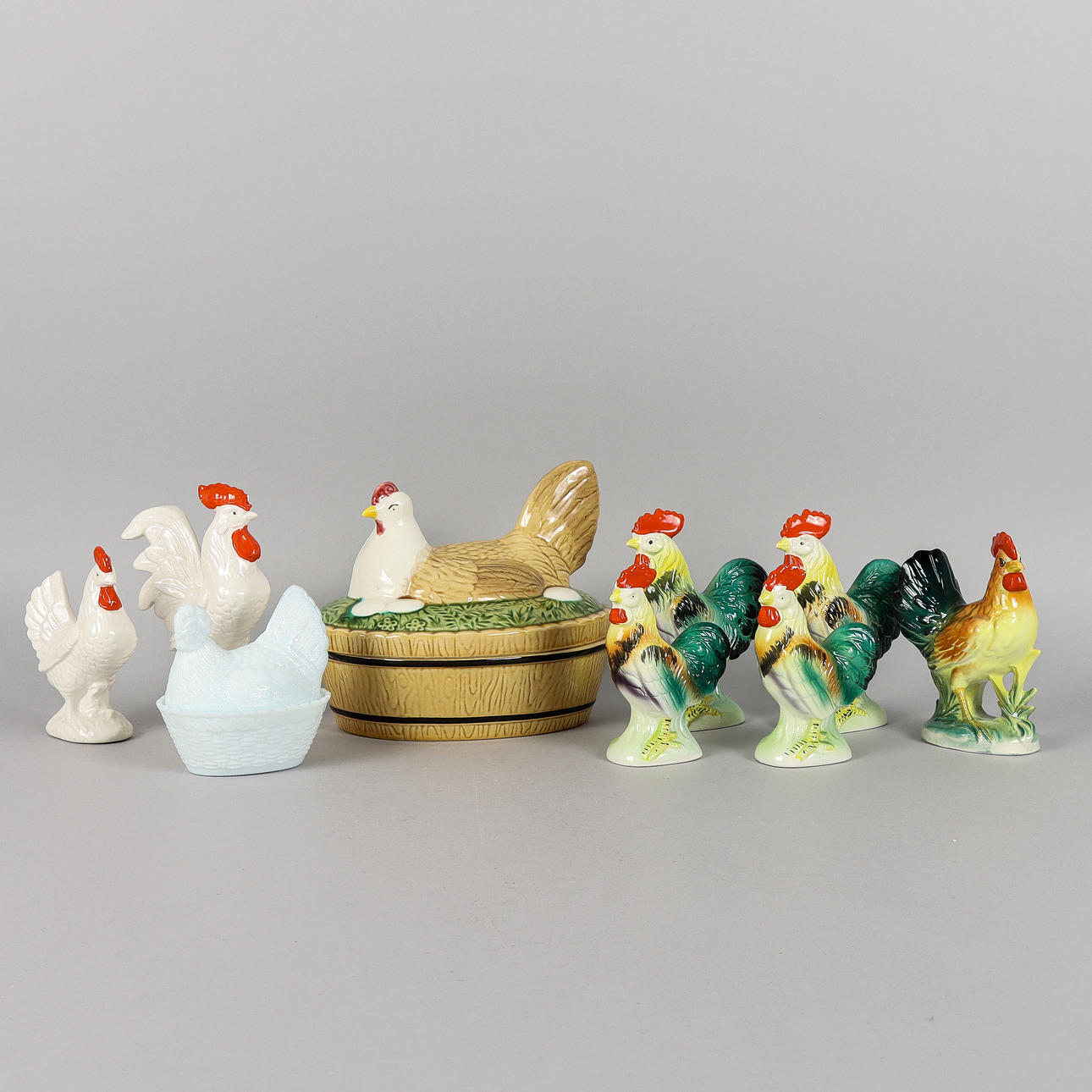 EGG HENS AND EASTER FIGURINES.