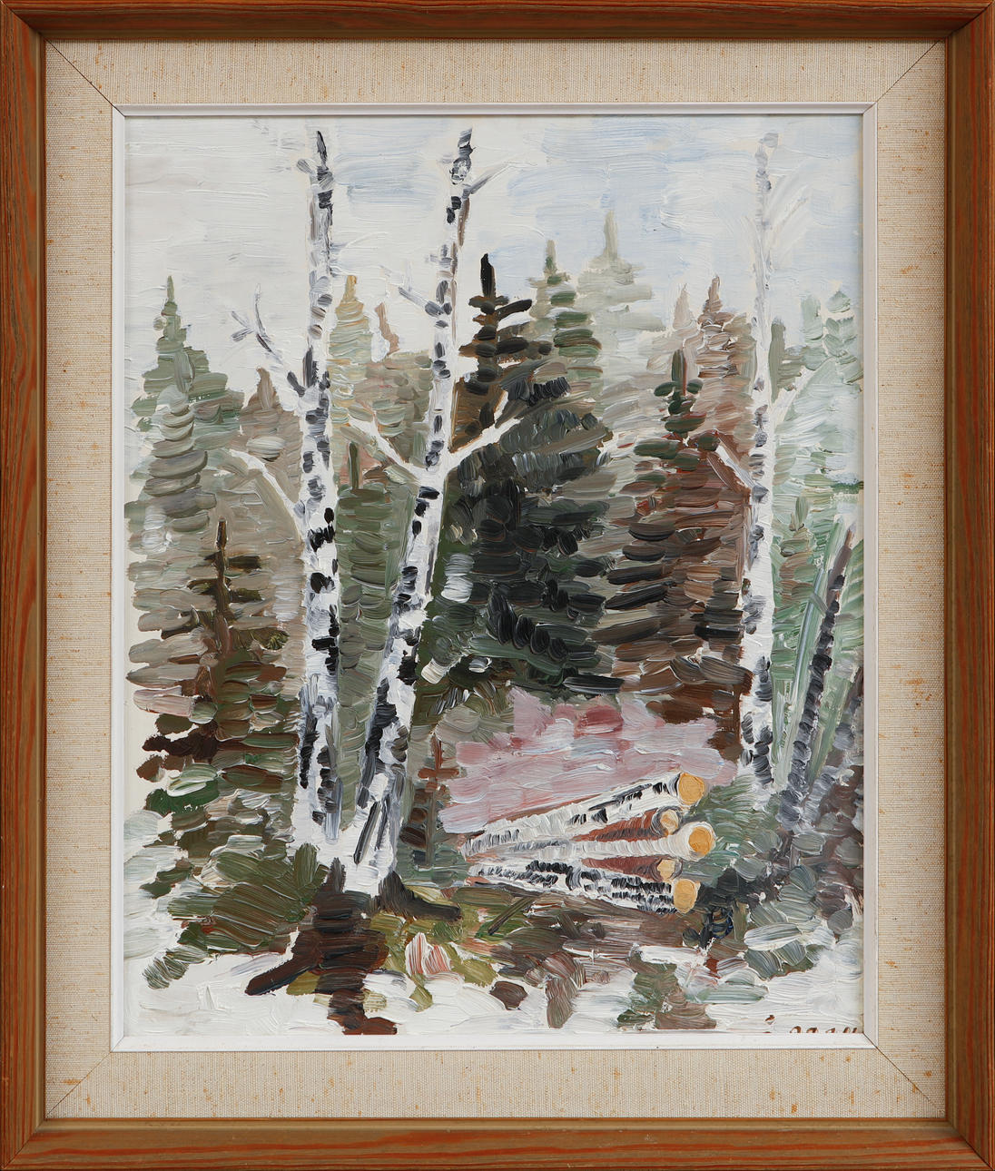 UNIDENTIFIED ARTIST. Forest view, oil on panel, signed.