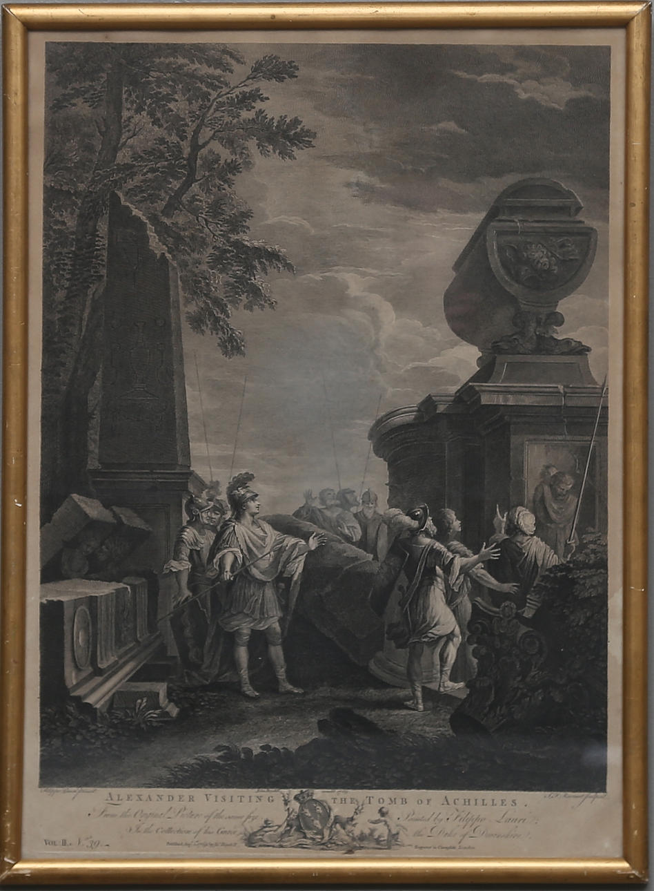 GRAVYR, "Alexander visiting the tomb of Achilles", efter Filippo Lauri, 1800-tal.