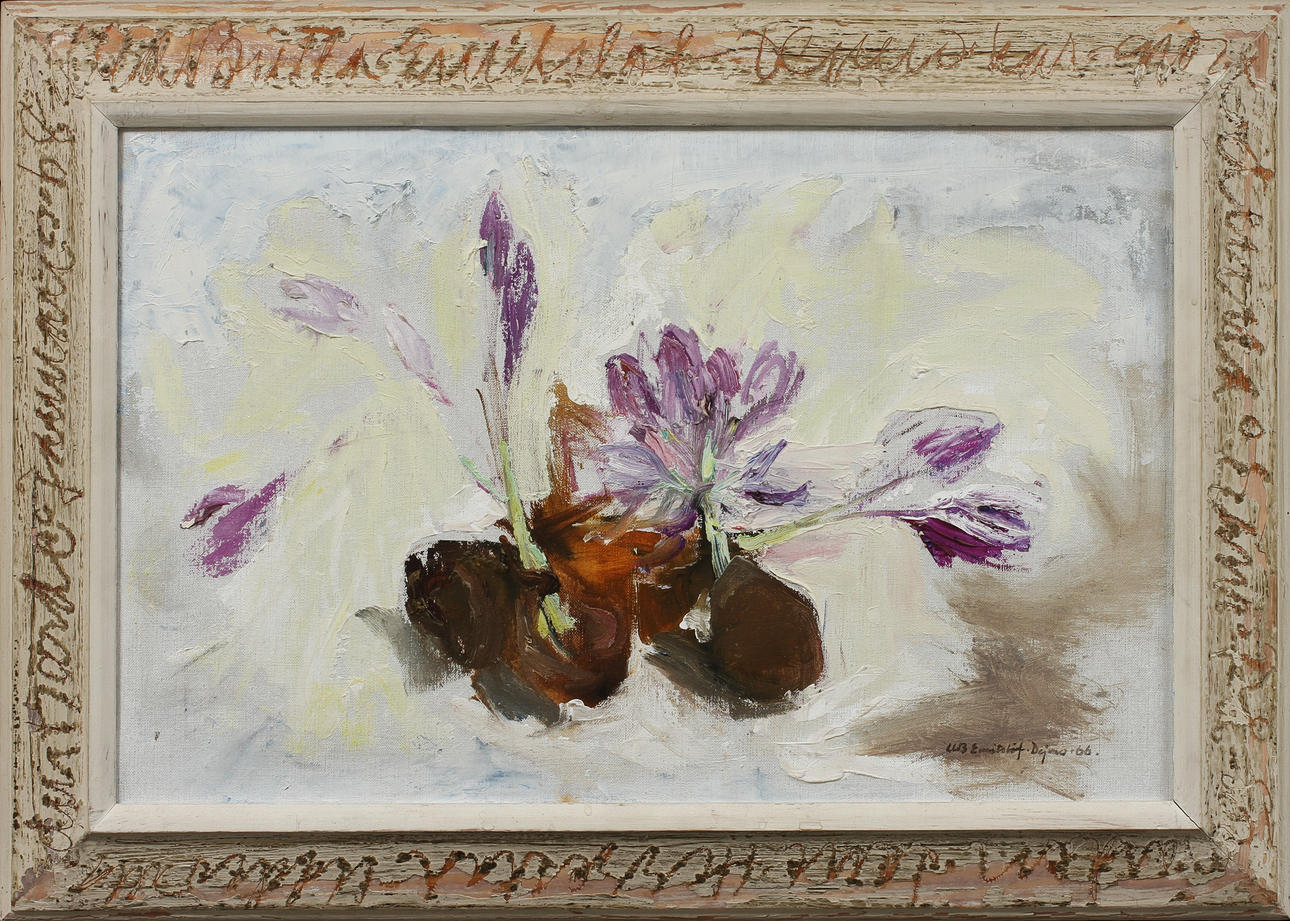 ULLA BRITTA EMITSLÖF DEJMO. "Tidlösa", olja på duk, signerad och daterad 66.