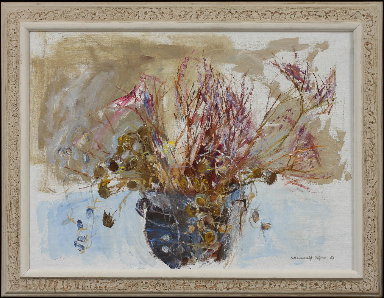ULLA BRITTA EMITSLÖF DEJMO. "Bukett", olja på duk, signerad och daterad 67.