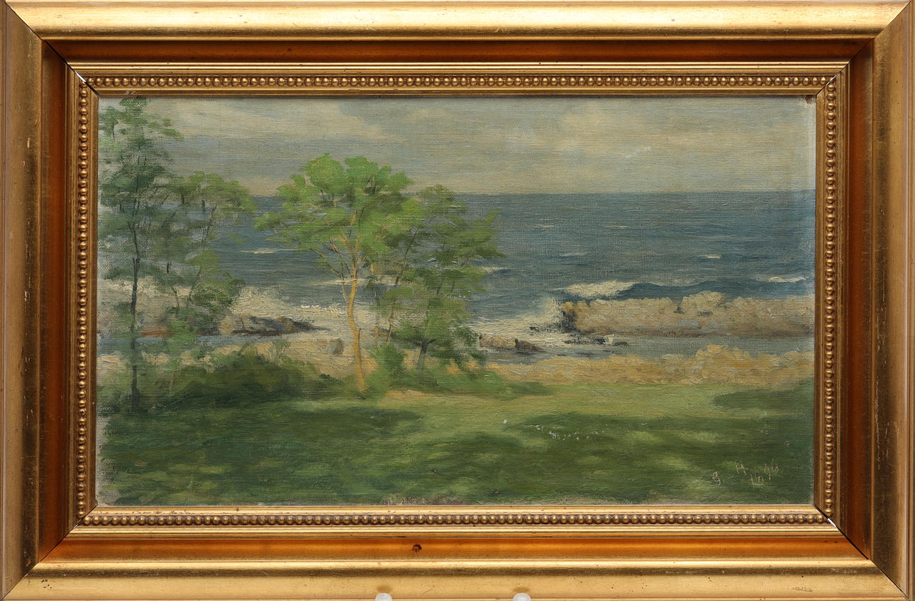 OIDENTIFIERAD KONSTNÄR. OIL ON PANEL, signed GH. Dated 1896.