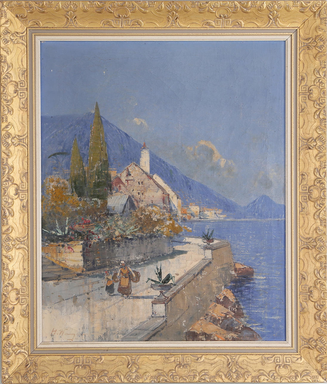 OIDENTIFIERAD KONSTNÄR. Strandpromenaden, olja på duk, signerad.