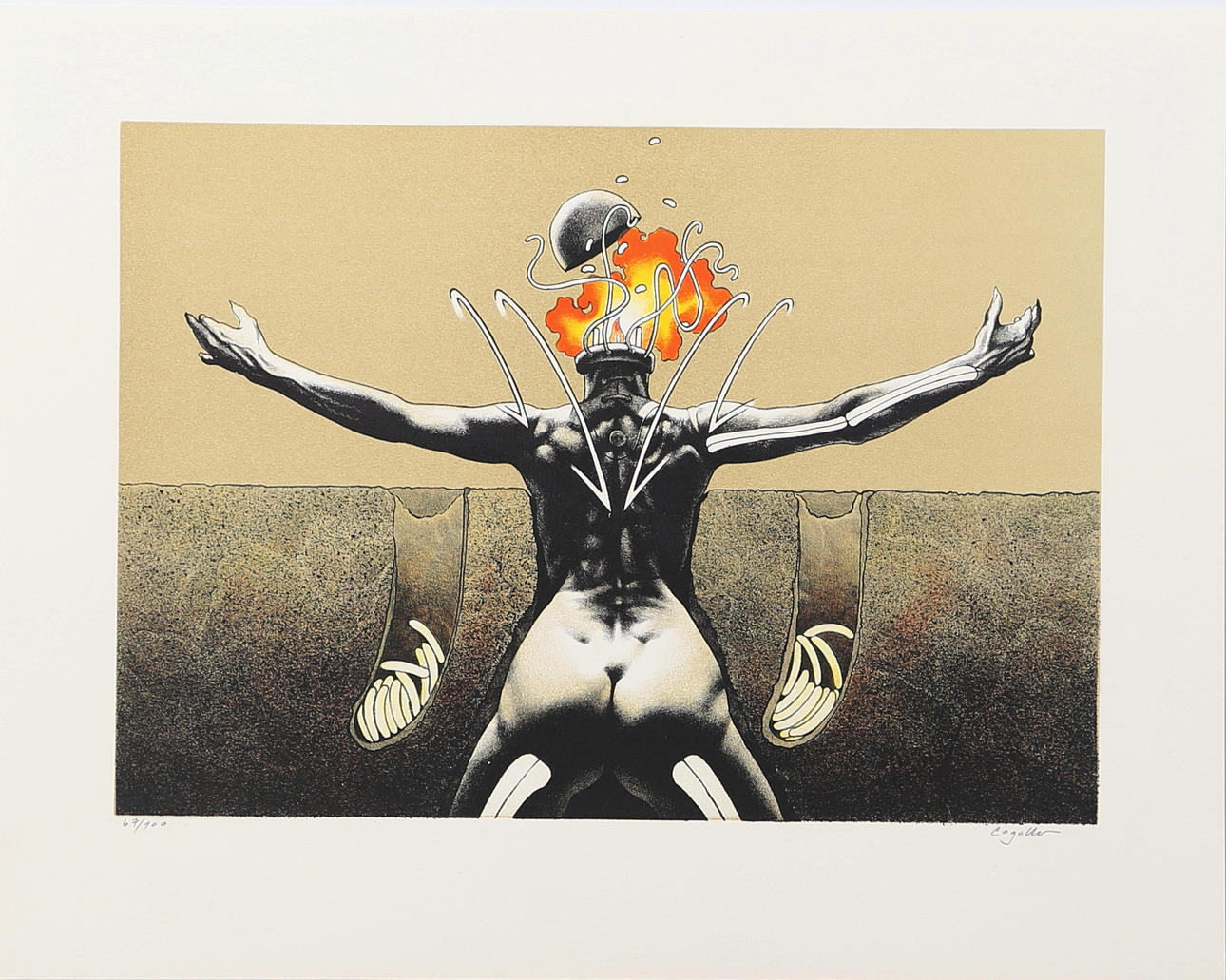 HERIBERTO COGOLLO. Kvinnlig gestalt, färglitografi nr 67/100, signerad Cogollo.