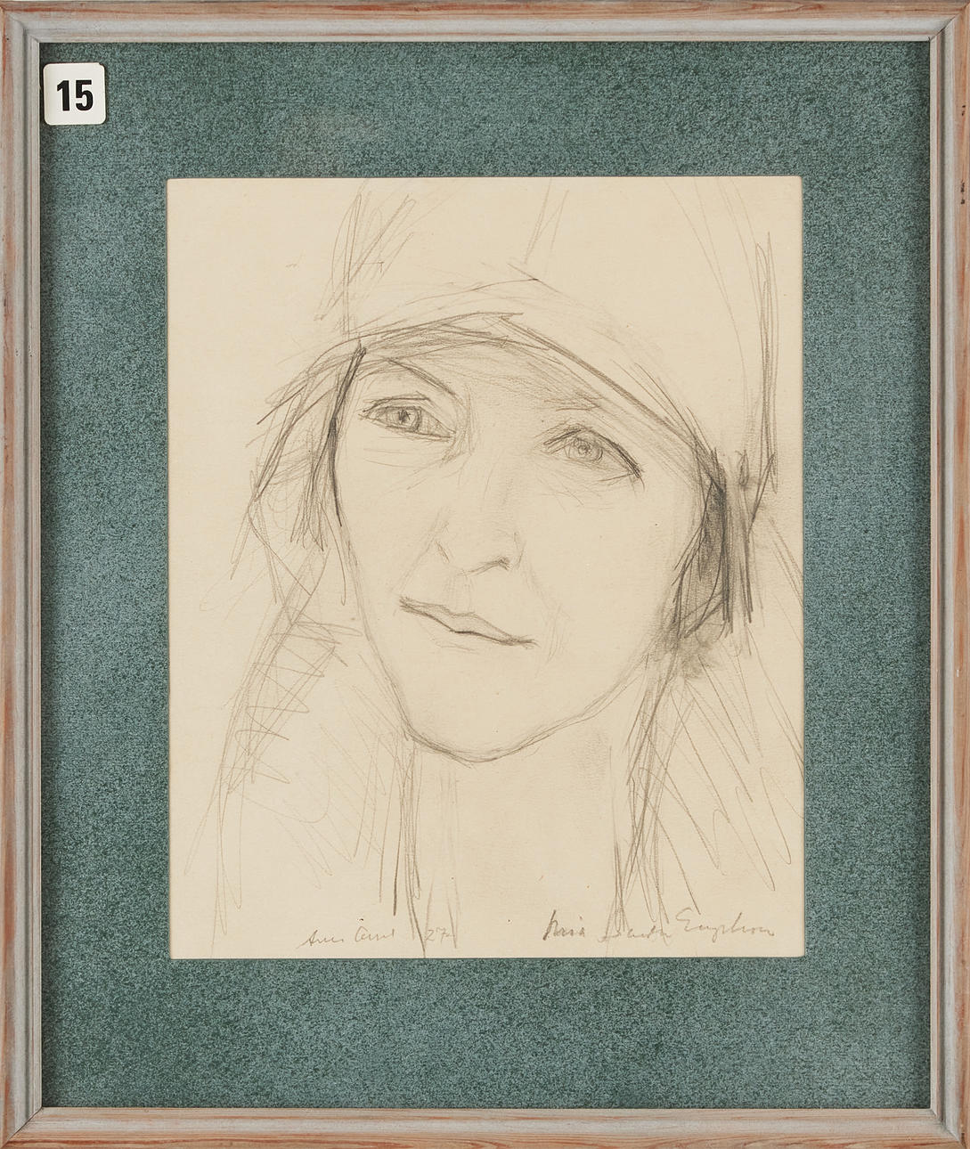 OIDENTIFIERAD KONSTNÄR. Portrait, pencil, bear signature.