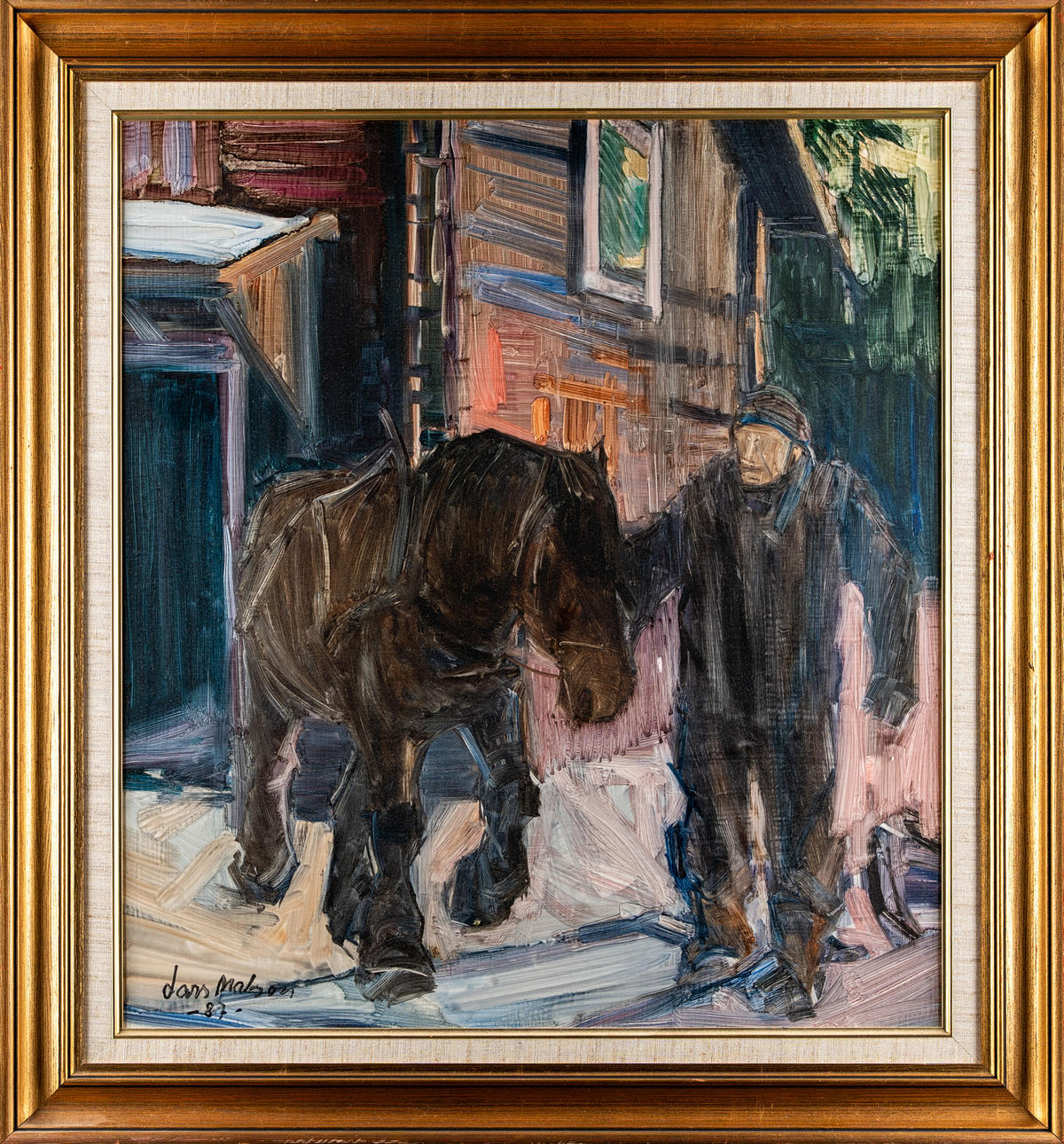 LARS MATSON. Oil on panel, “Morgon vid stallet”, 1987.