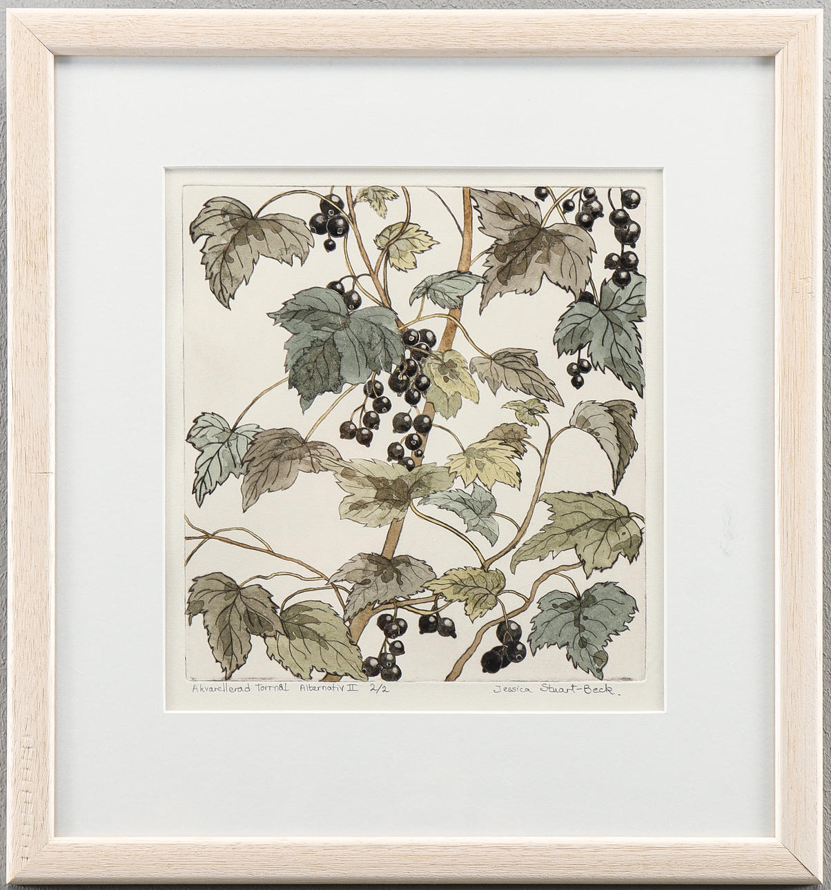 JESSICA STUART-BECK watercolour dry needle 2/2, signed.