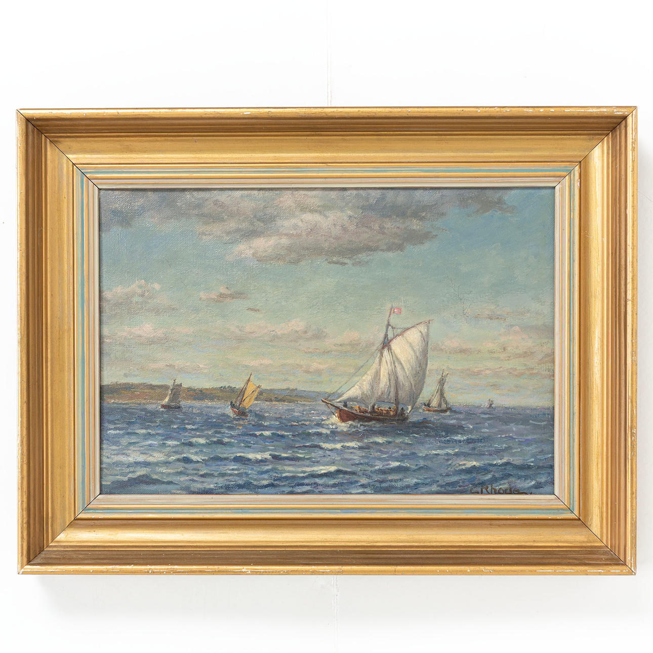 CHRISTIAN RHODE, oil on canvas, ship motif, signed C.Rhode.