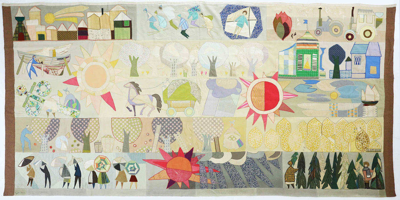 GRETA MÖRK. Bonad, “Solvarv” textile applique. Signed.