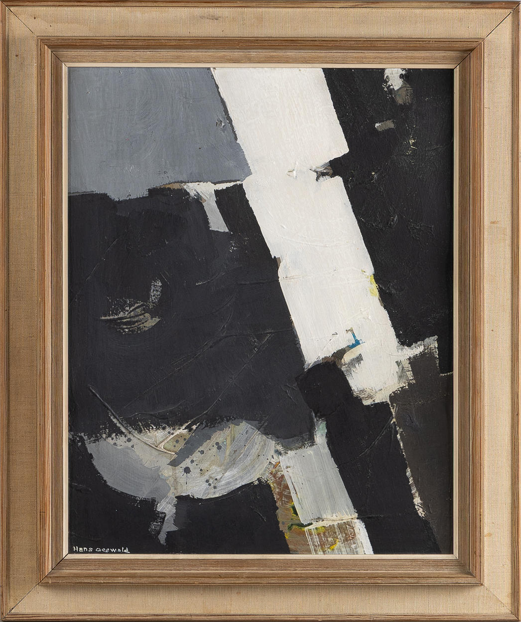 HANS OSSWALD. Oil on panel, abstract motif, signed.