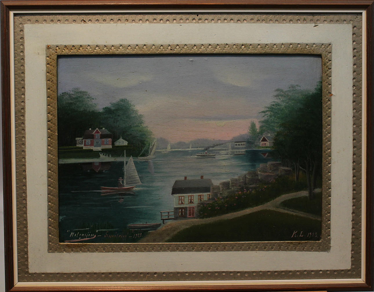 CARL LJUNGBERG. "Helgasjön - Småland 1923". Gåramålning. Olja på pannå. Signerad K L och daterad 1923.