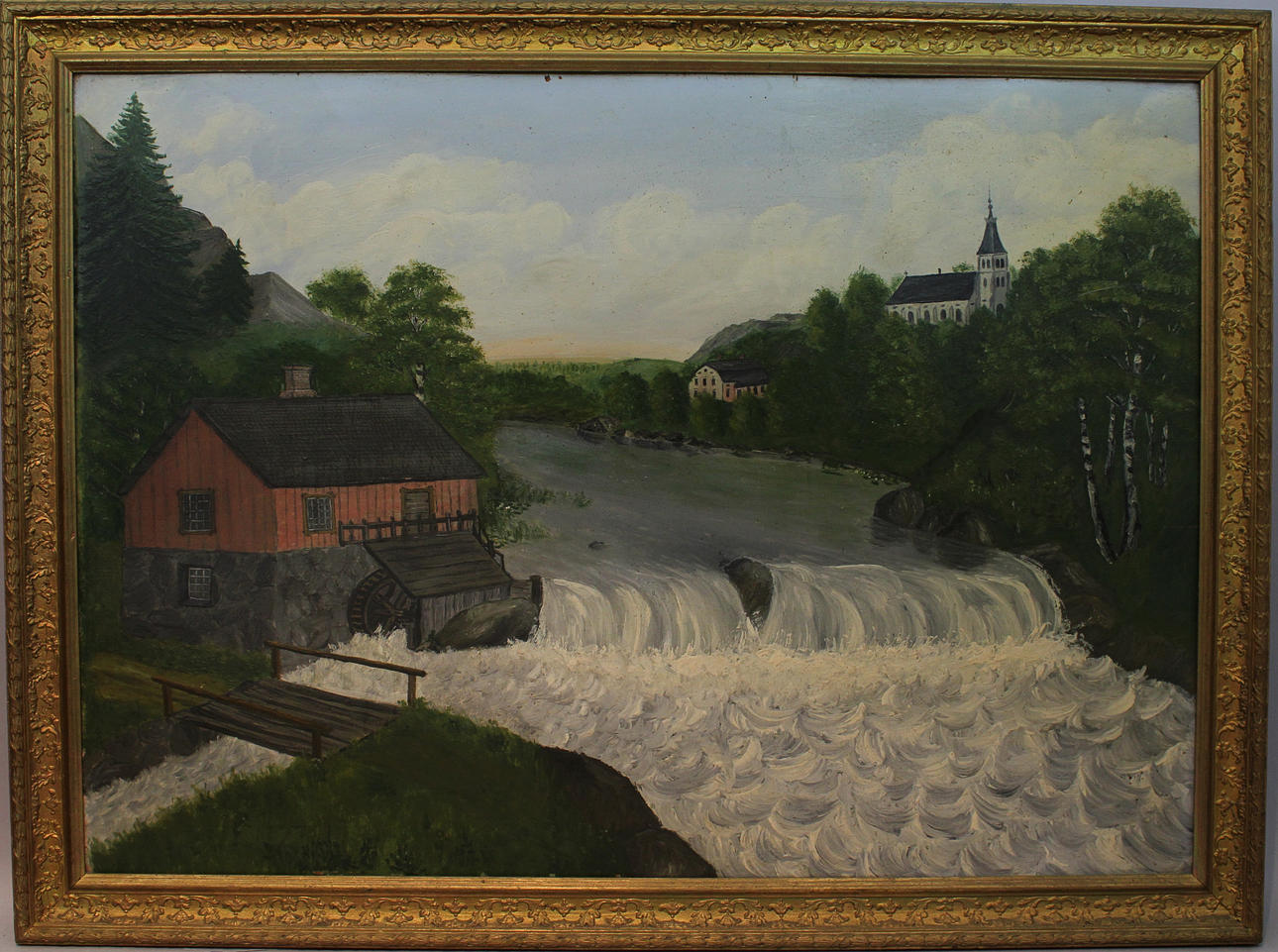 GUSTAV THUNNÉ. Vid vattenkvarnen. Gåramålning. Olja på papp. Signerad och daterad 1900.