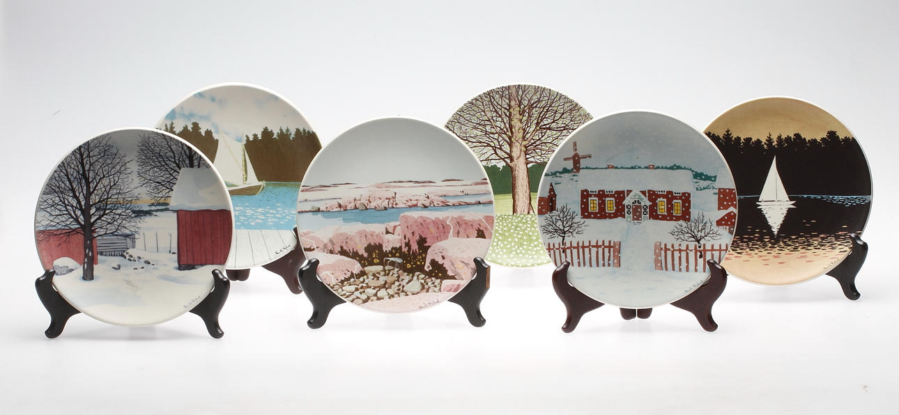 TALLRIKAR, 6 st, keramik, "Ålands tallrik", Arabia.