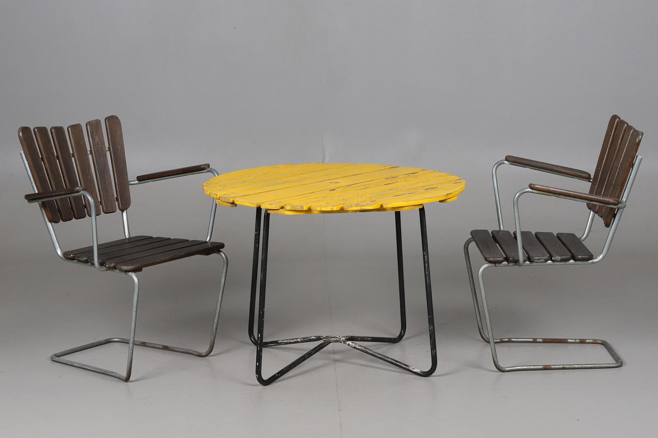 TRÄDGÅRDSMÖBLER, trä och stål, Grythyttan-stil.