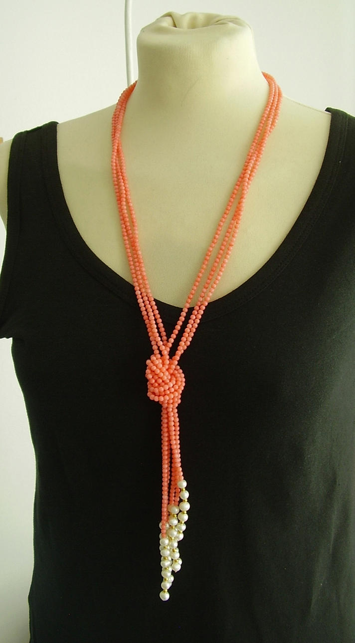 KORALLHALSBAND 3 rader CHARLESTON HALSBAND 120 cm!