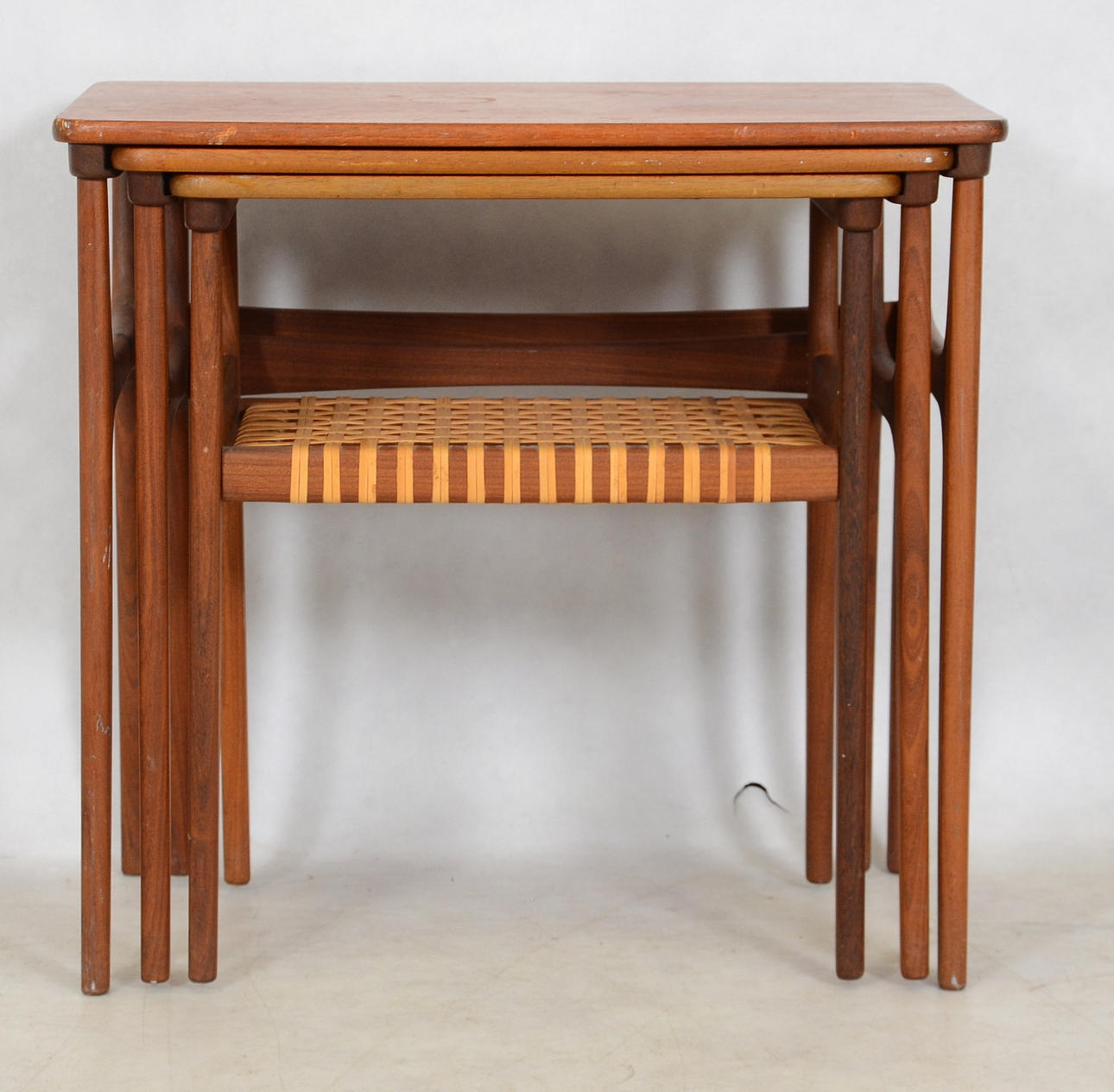 SATSBORD, 3-delar, Teak och rotting, Heltborg Möbler, Danmark.