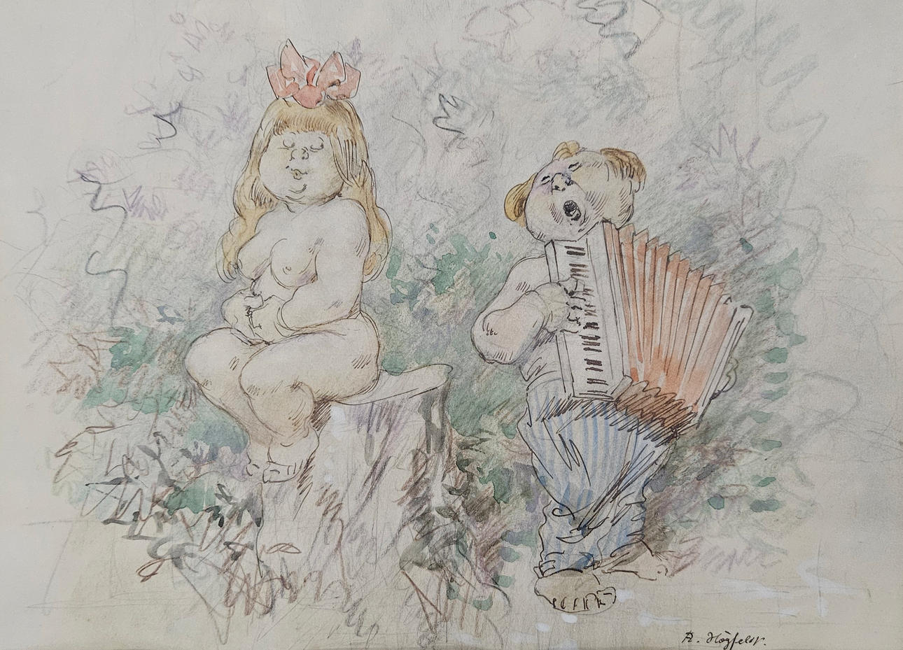 ROBERT HÖGFELDT. Figure composition, mixed media, signed.