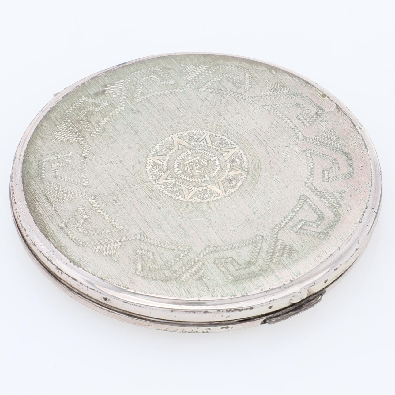 PULVERKASSE, sterlingsølv, med spejl.