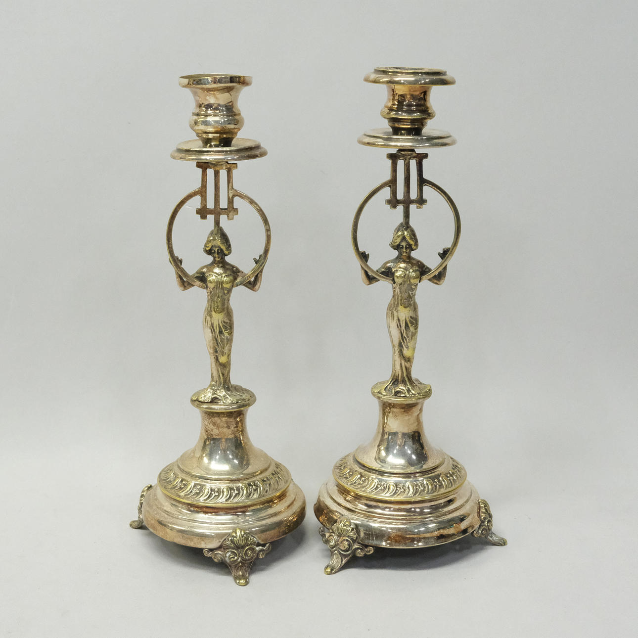 CANDLESTICKS, ART NOUVEAU, A PAIR.
