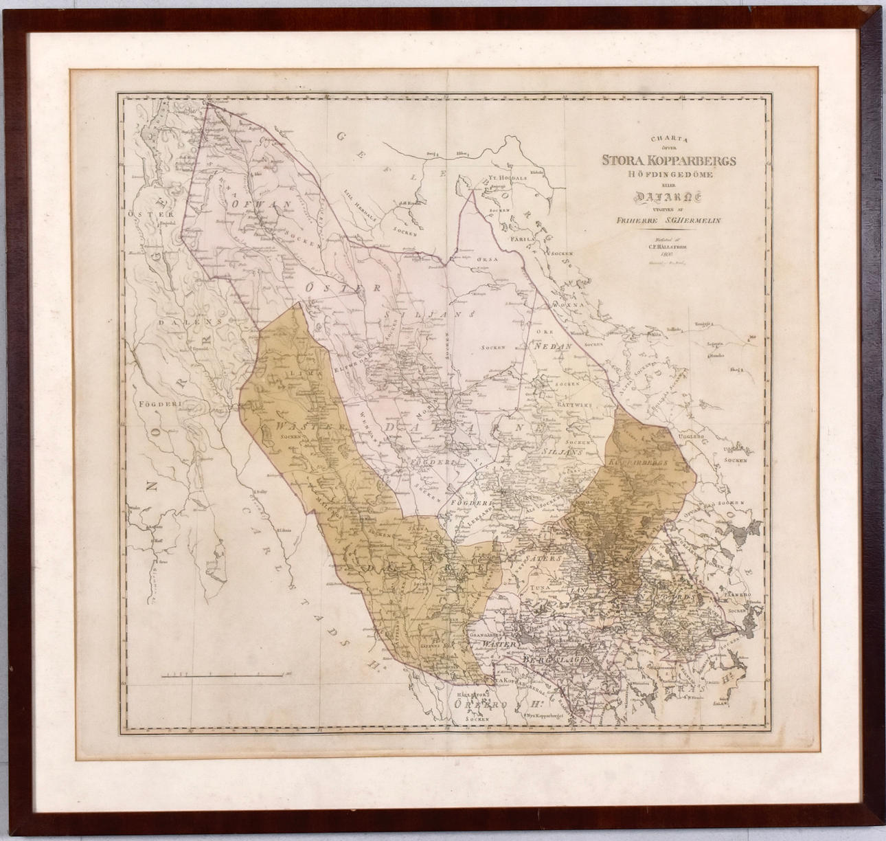 SAMUEL GUSTAF HERMELIN. MAP, COPPER STUCCOED AND HAND COLORED.