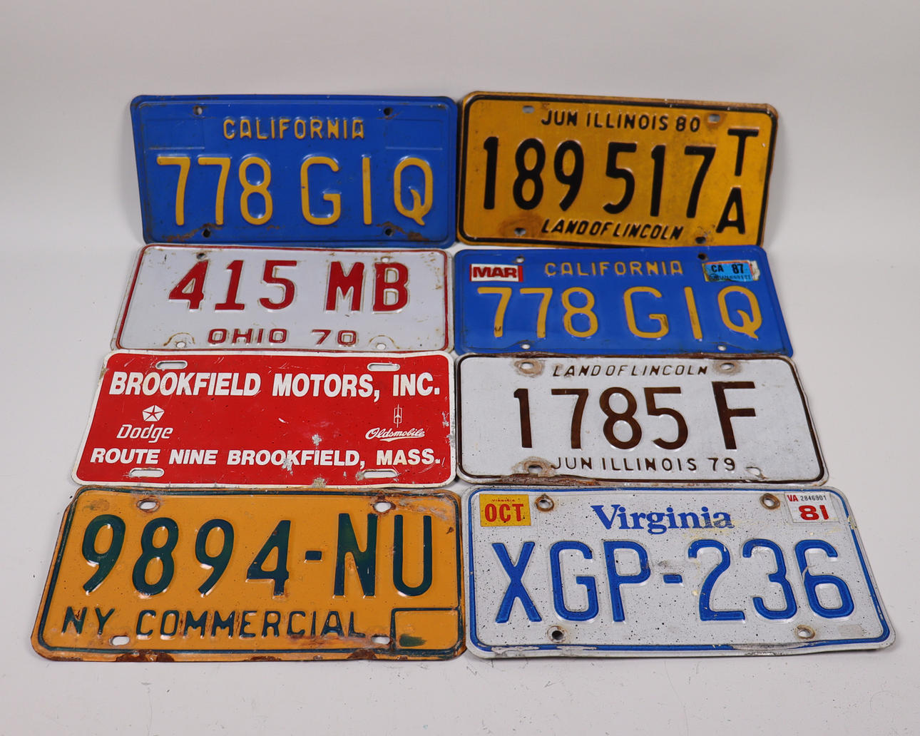 LICENSE PLATES, American, 8pcs.