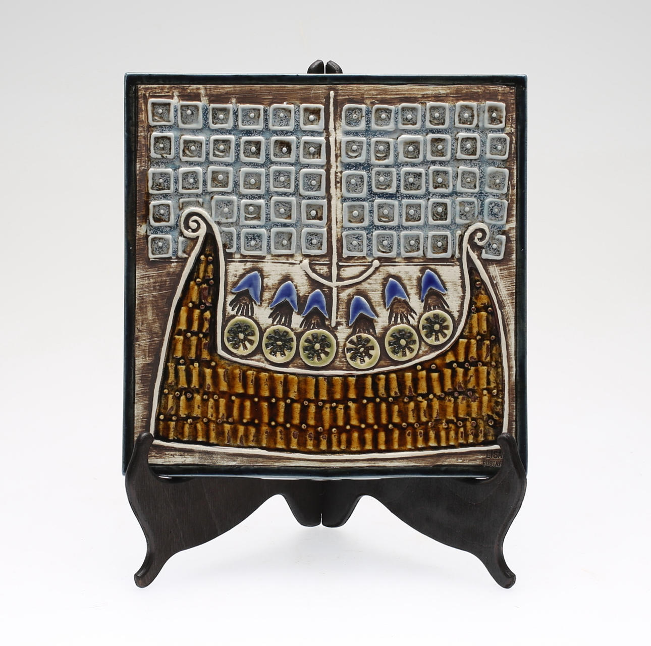 VÄGGPLAKETT, stengods, "Skepp", Lisa Larson, Gustavsberg.