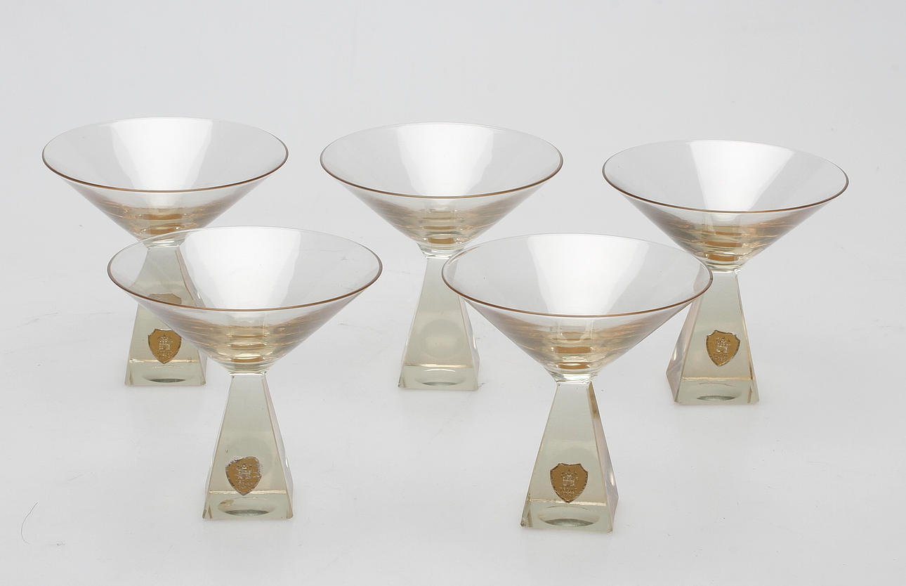 MARTINIGLAS, 5 delar. Trelleborgs Glasbruk.
