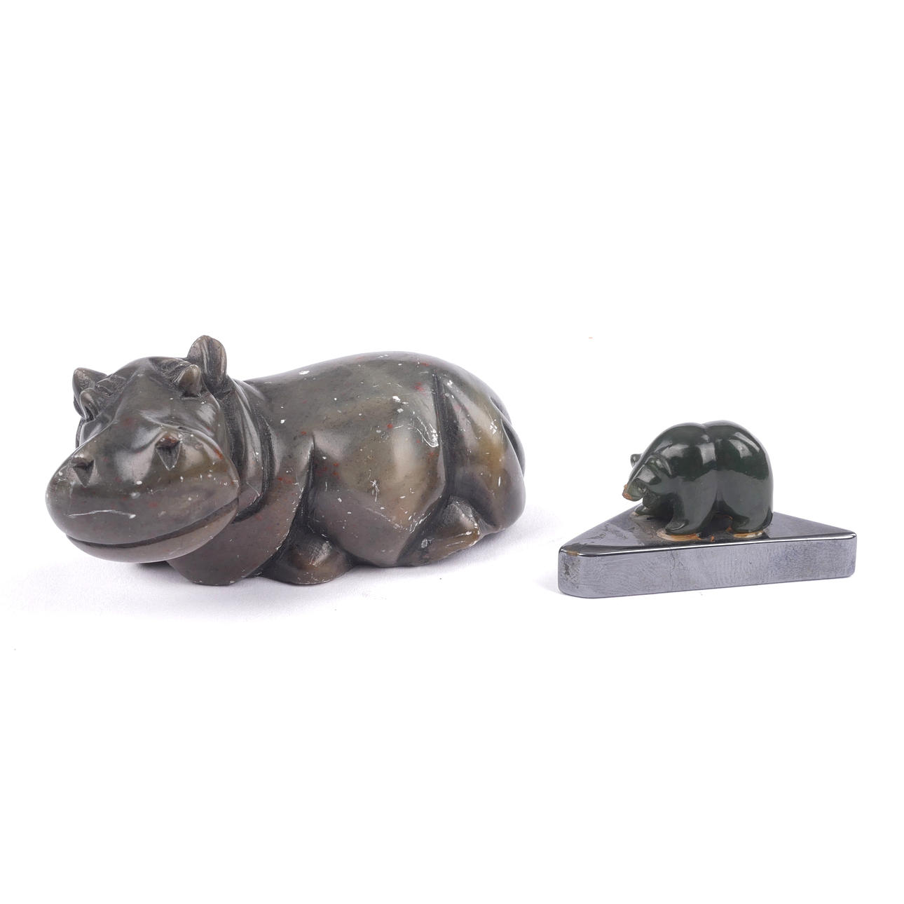 HIPPO AND BEAR, serpentine and jade.