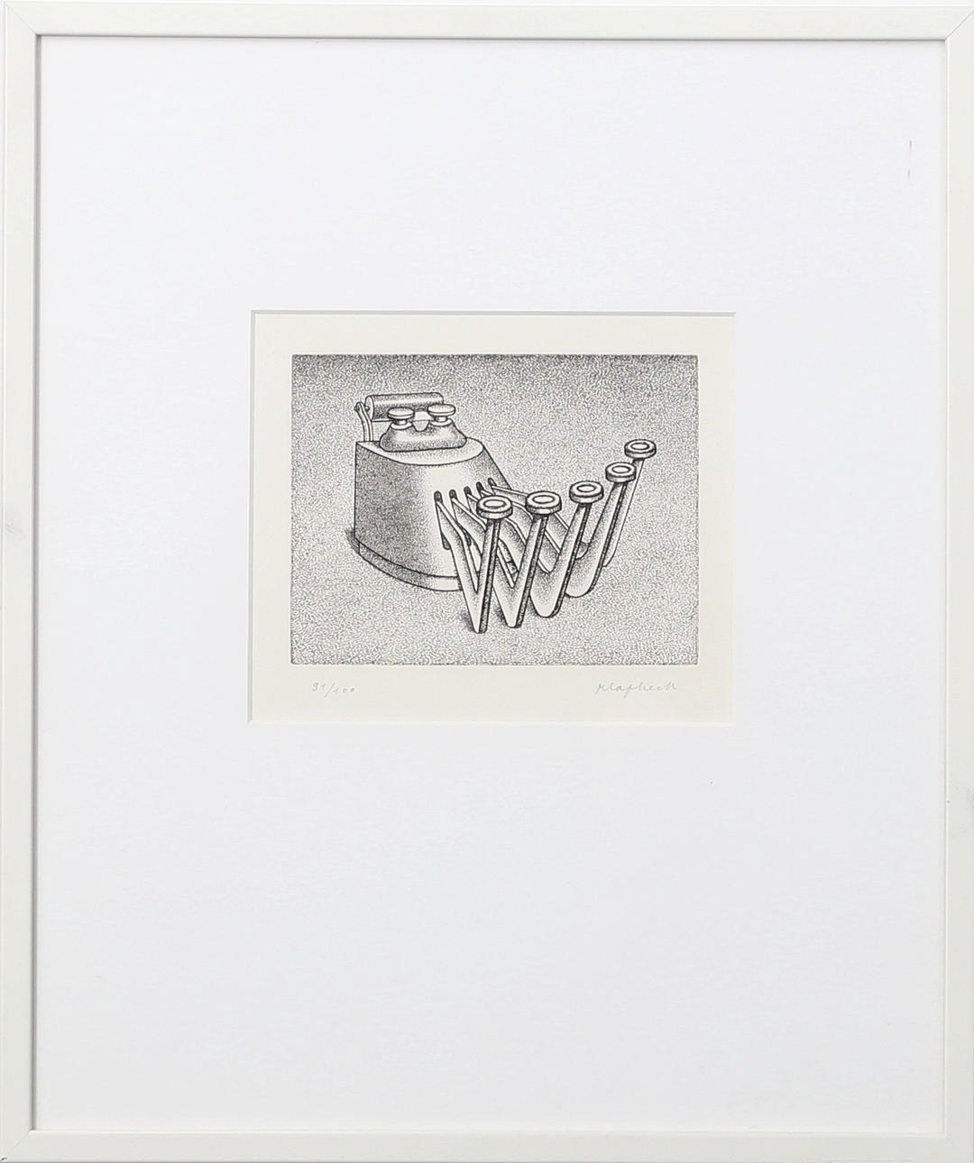 KONRAD KLAPHECK. Kleine Schreibmaschine, etsning nr 91/100, signerad Klapheck.