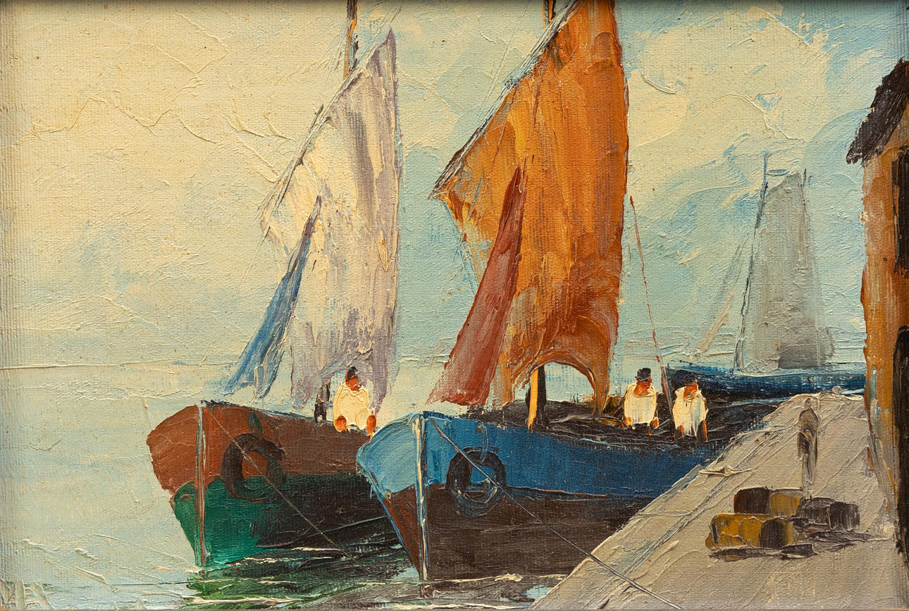 OIDENTIFIERAD KONSTNÄR. Harbour motif, oil on panel, indistinctly signed.