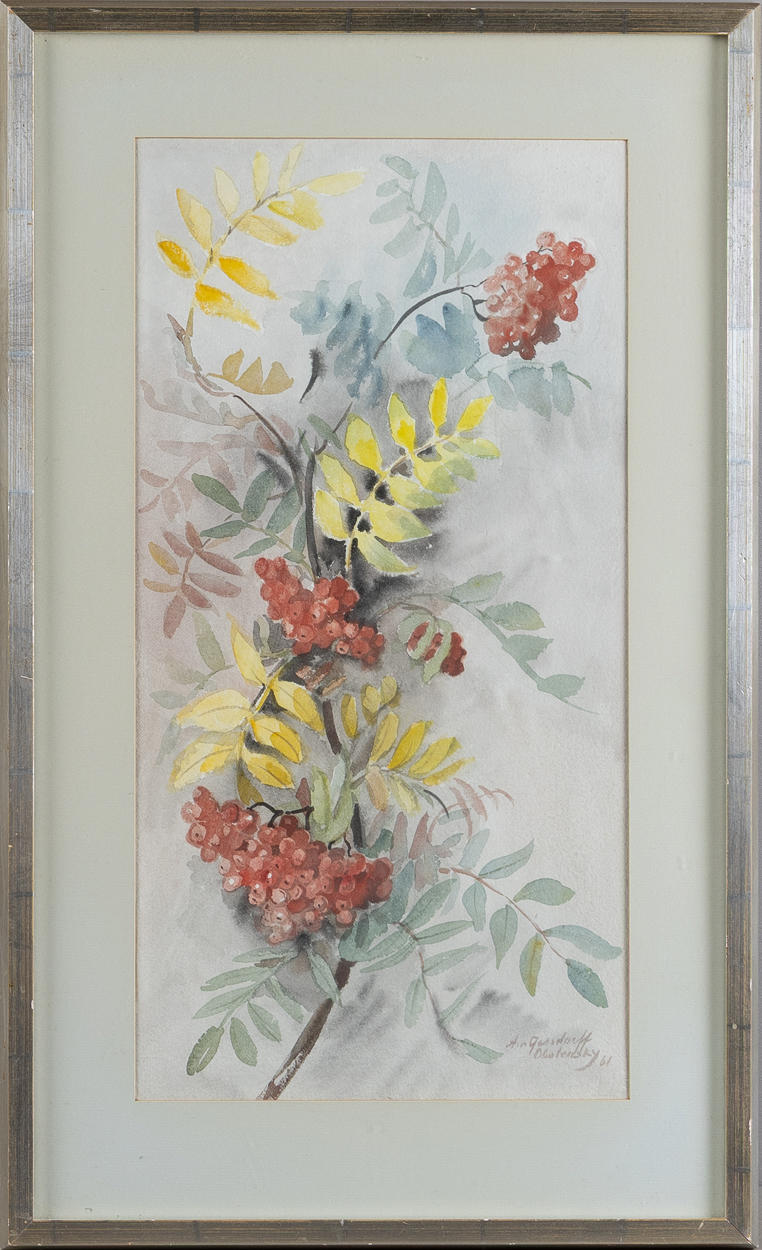 OIDENTIFIERAD KONSTNÄR. Two floral motifs, watercolour and drawing, signed and dated 1960s.