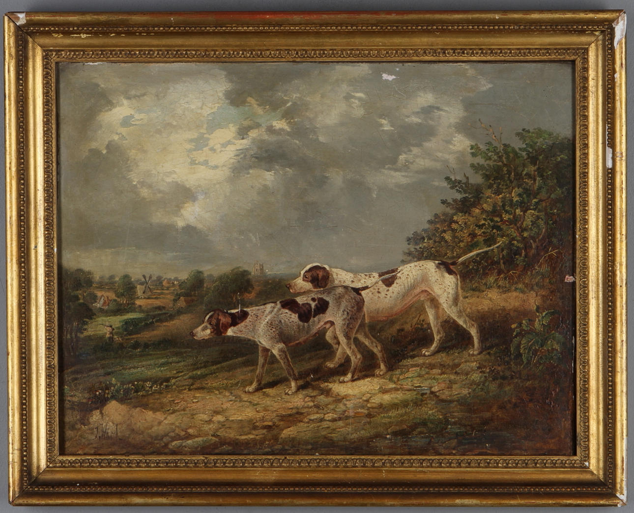 OKÄND KONSTNÄR (TROL. ENGLAND). Jakthundar, olja på duk sigenrad J. Ward, 1800-tal.