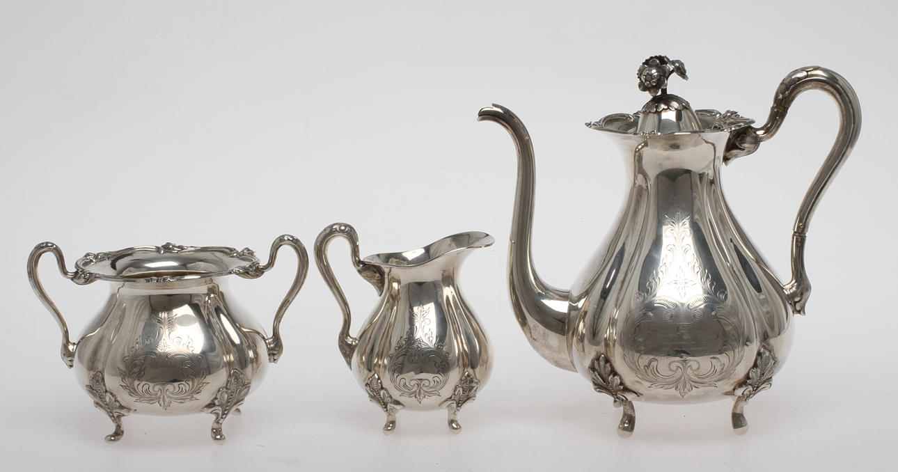 KAFFESERVIS, 3 delar, silver, GAB, 1900-tal.