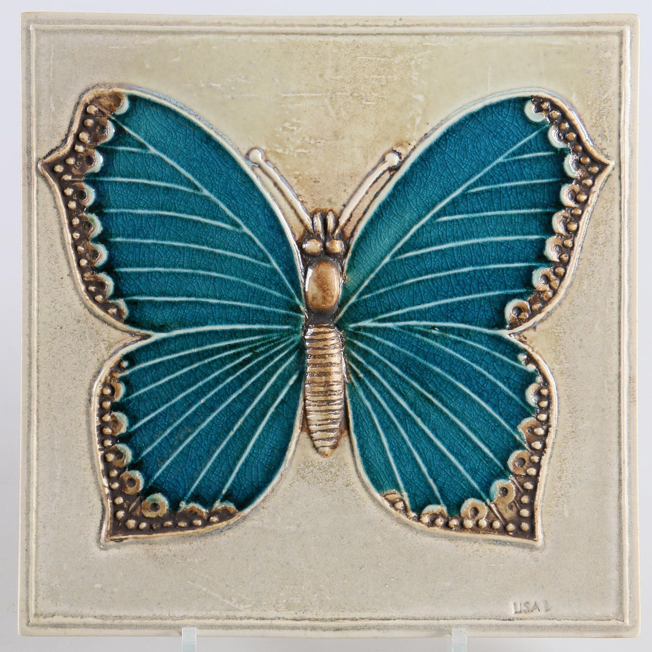 VÄGGRELIEF, stengods, fjäril, Lisa Larson, Gustavsberg.