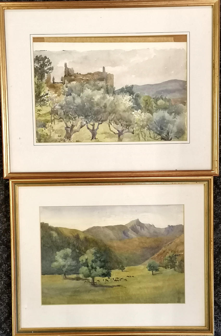 * 2 x INDRAMMEDE AKVARELMALERIER inkl SLOT.